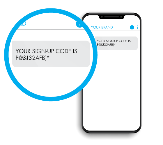 Unicode SMS showing a sign-up code